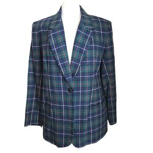 Vtg White Stag Academia Blazer Women's 14 Tartan Plaid Collegiate Wool Boyfriend